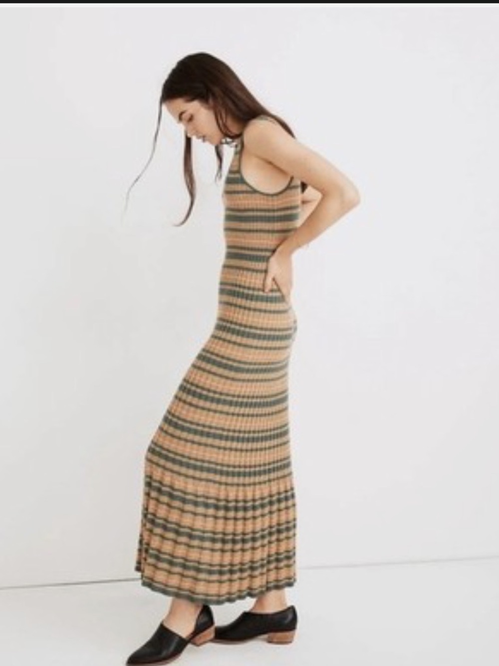 NWT MADEWELL Sleeveless Knit Stripe Maxi Dress in Green and Mustard - Picture 3 of 8